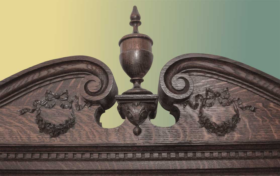 Carved Oak Full Mantel, w/Scrolled Crown