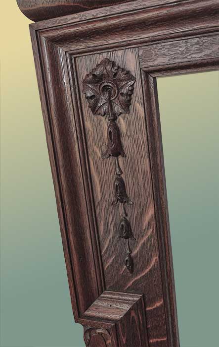 Carved Oak Full Mantel, w/Scrolled Crown