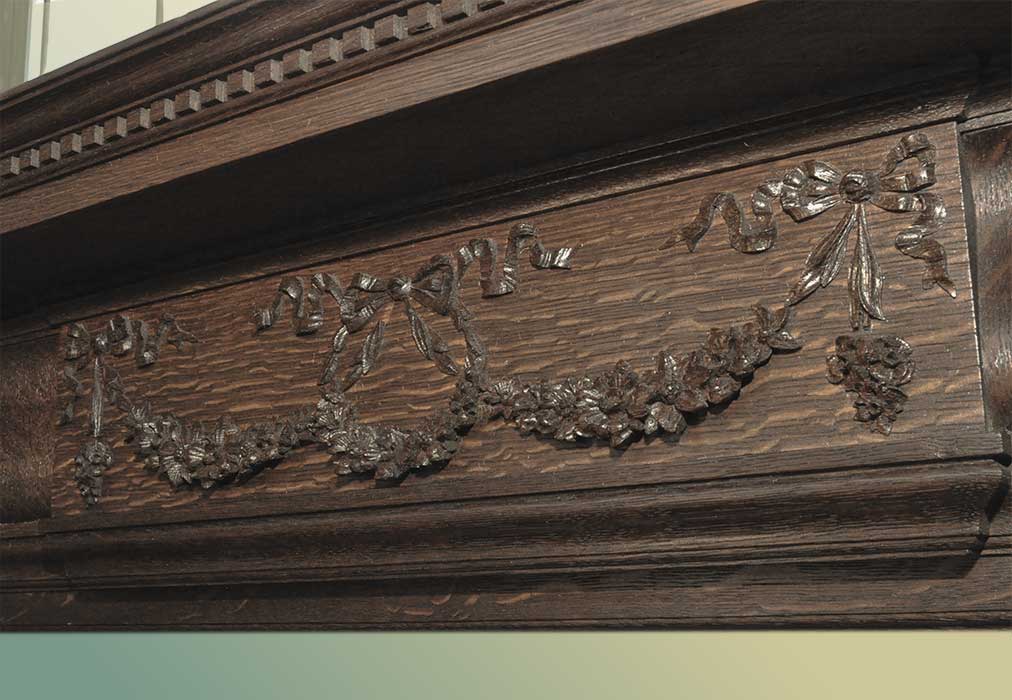 Carved Oak Full Mantel, w/Scrolled Crown