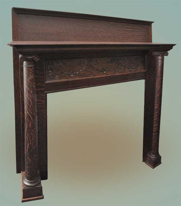 carved oak 3/4 mantel