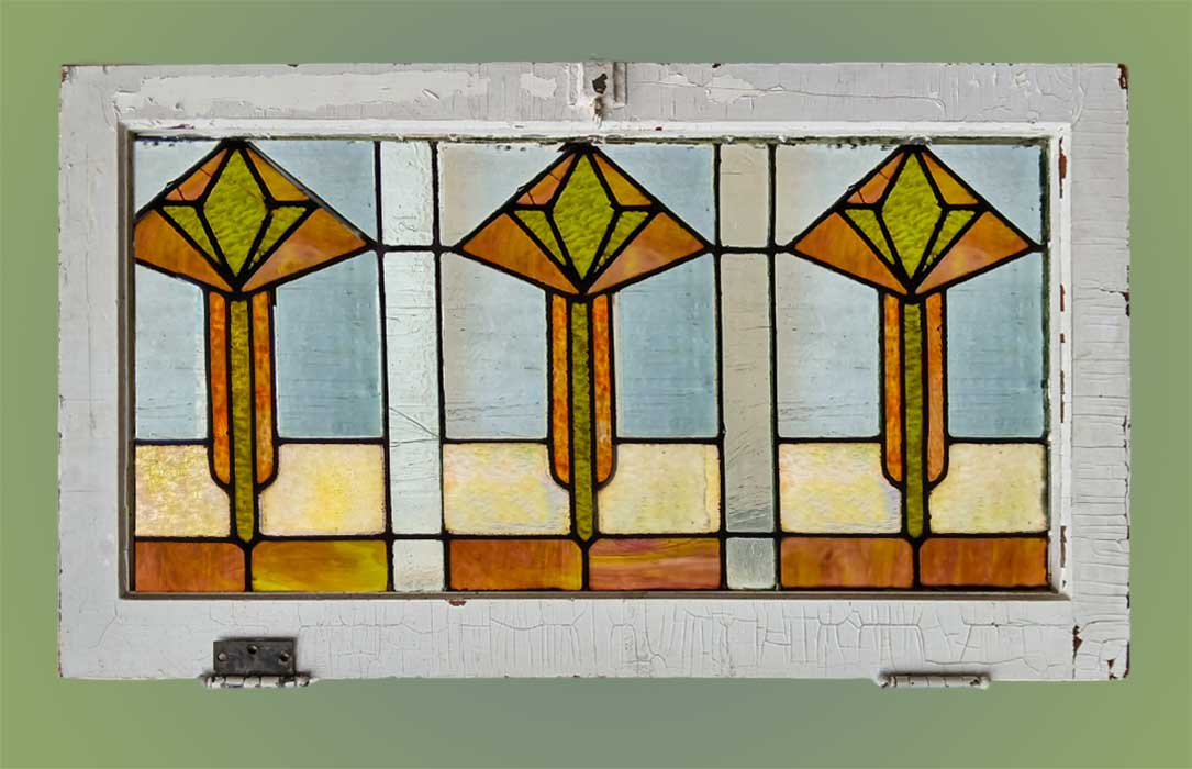 Art Deco window with three tulip patterns