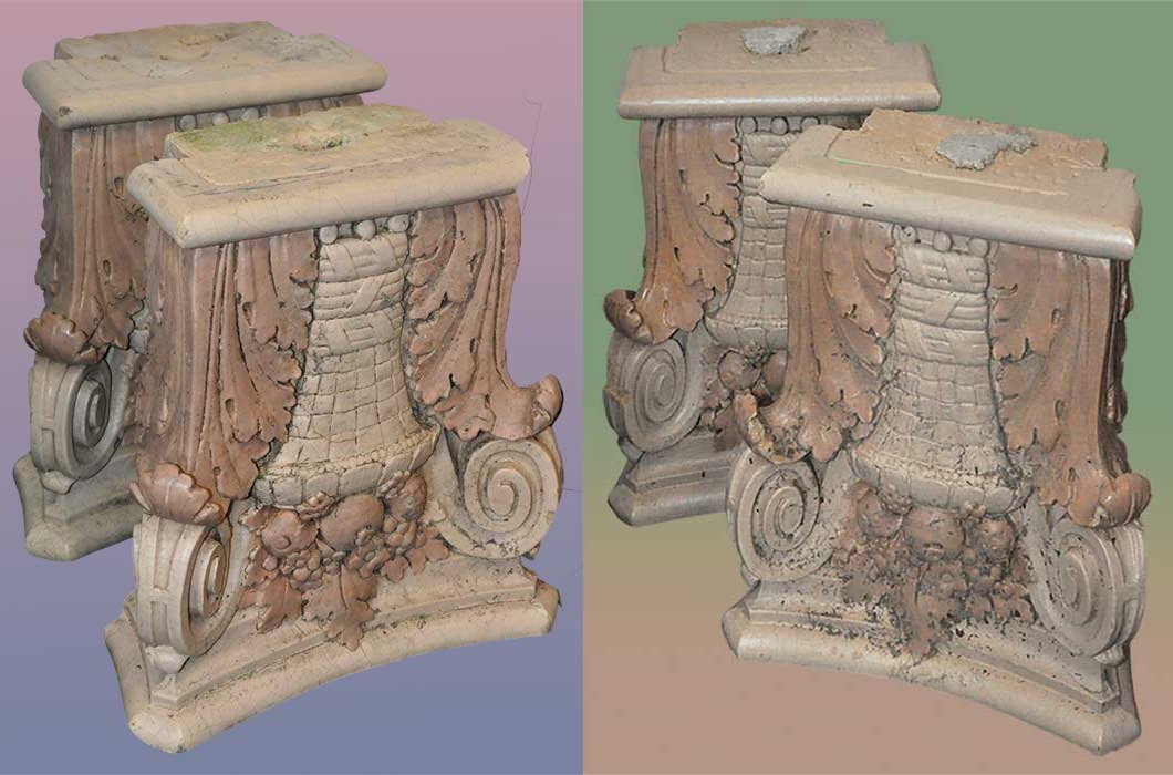 combo image of two pairs of terra cotta corbels