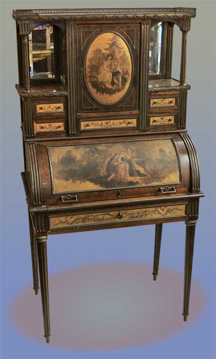 French cylinder desk with mirrors and inlays