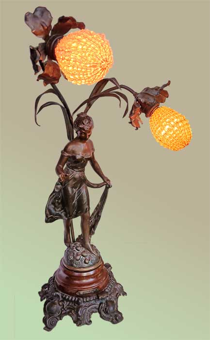 2-light floral and figural Newel post sculpture