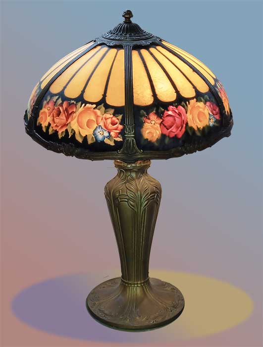 table lamp with painted floral shade