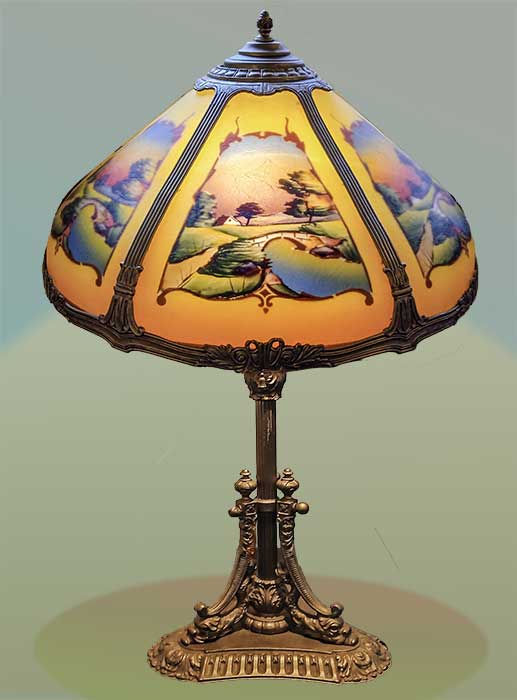 scenic painted dome on table lamp