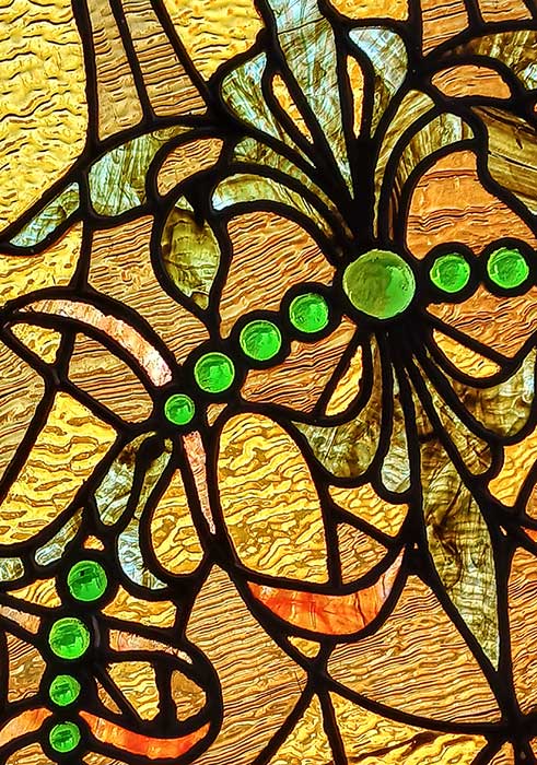 Amber SG Window, w/Fancy Jewel-Cuts - Wooden Nickel Antiques