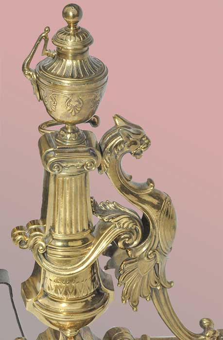 Pair of Brass Andirons, w/Decorative Griffins