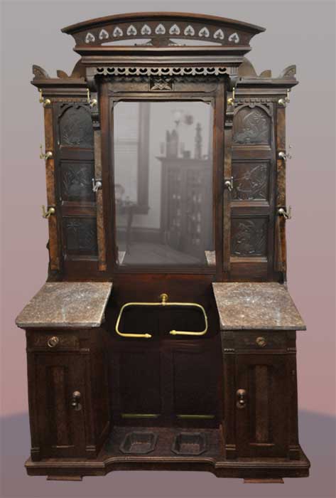 shaped carved hall tree with crown