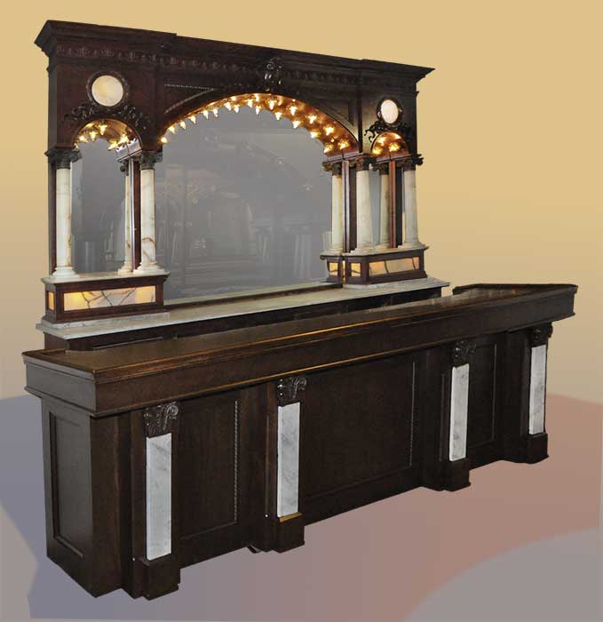 arched ice cream front & back bar, with marble columns