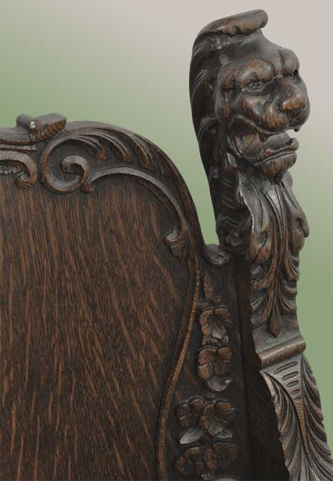 Shaped Oak Armchair, with Decorative Lions