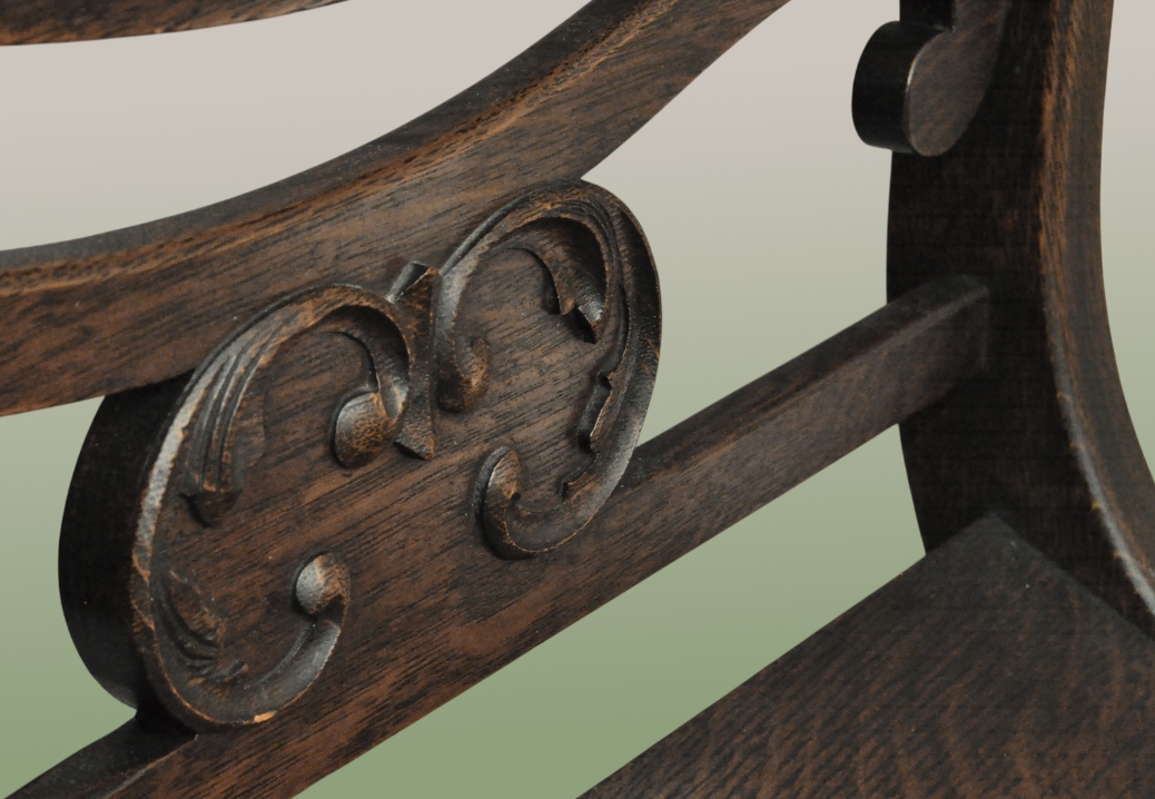Shaped Oak Armchair, with Decorative Lions