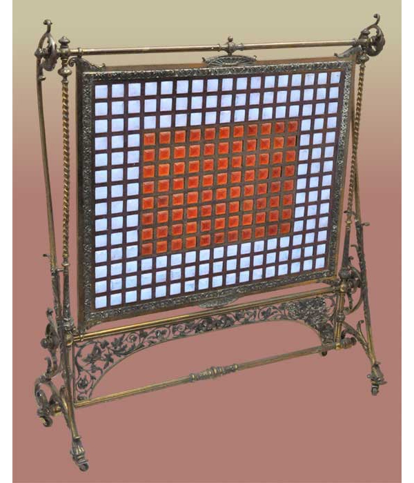 brass fireplace screen with stained glass