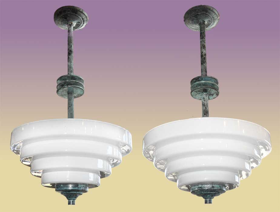 pair of concentric ring Art Deco lights