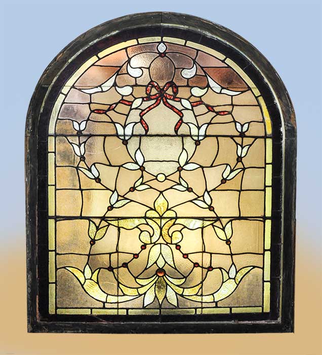 floral arched stained glass window