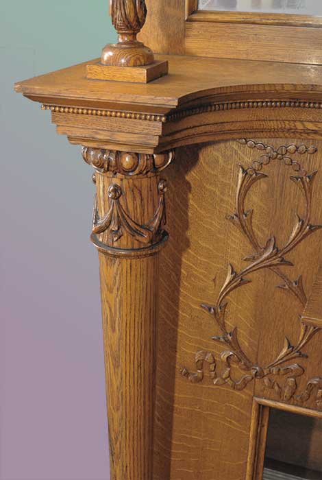 Carved Oak Full Mantel, w/Shaped Mirrors