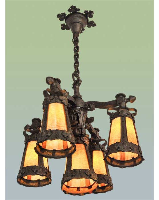 iron ceiling light with stained glass