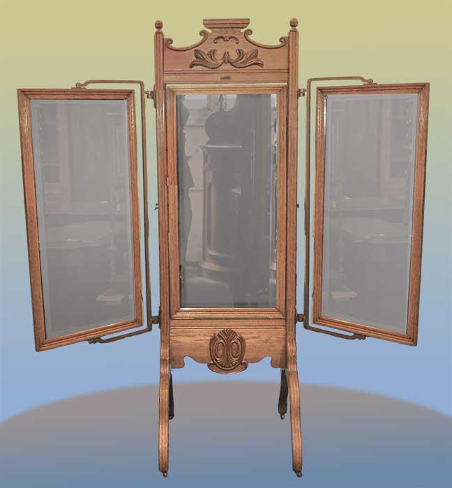 tri-fold tailor’s mirror, with beveled glass