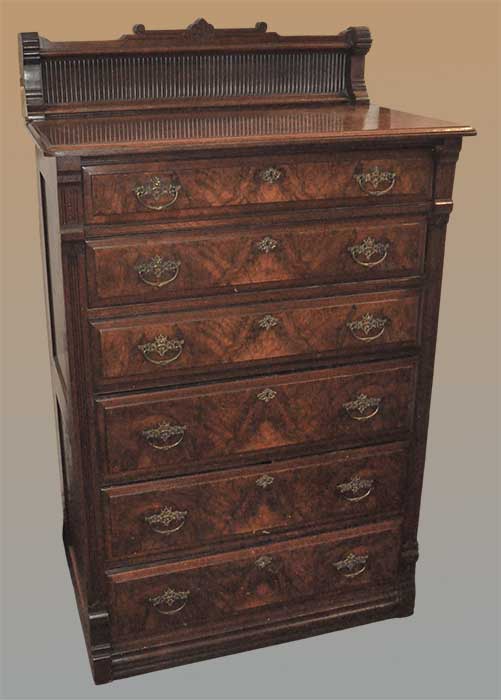 6-drawer carved walnut cabinet