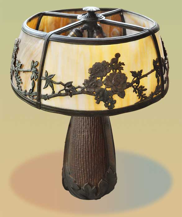 slag glass table lamp with metal crafting