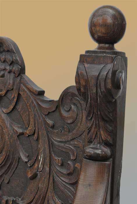 Shaped Chair, w/Carvings & Velvet Seat