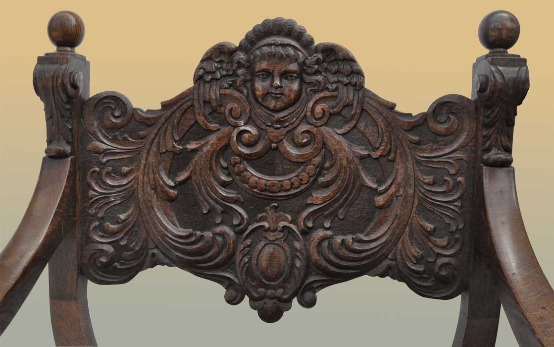 Shaped Chair, w/Carvings & Velvet Seat