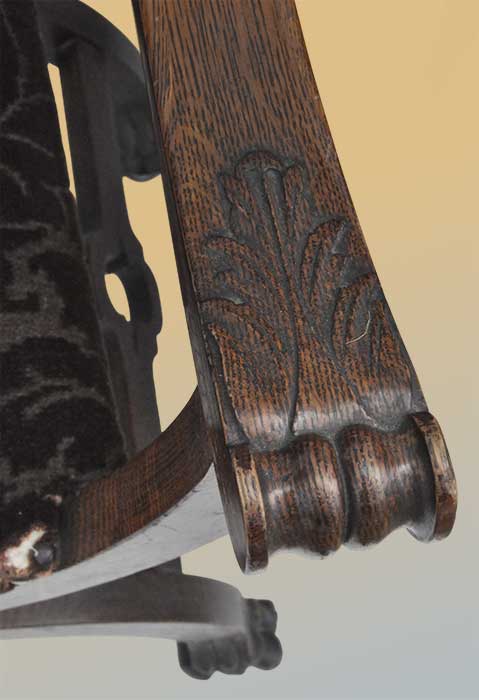 Shaped Chair, w/Carvings & Velvet Seat