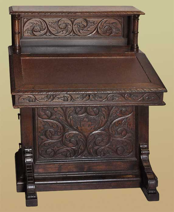 carved Davenport desk with flip-up lid