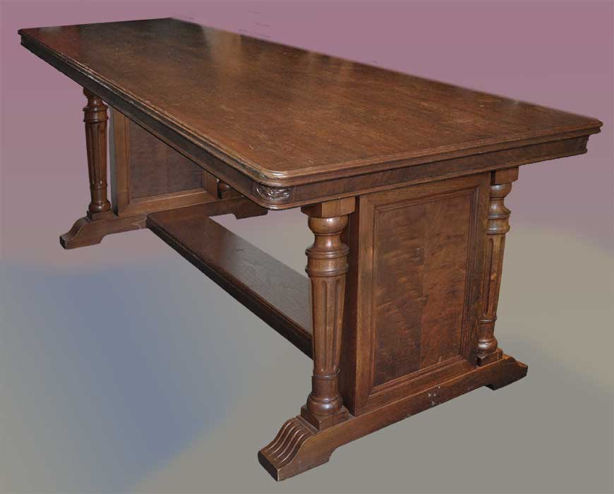 carved library table with shaped columns