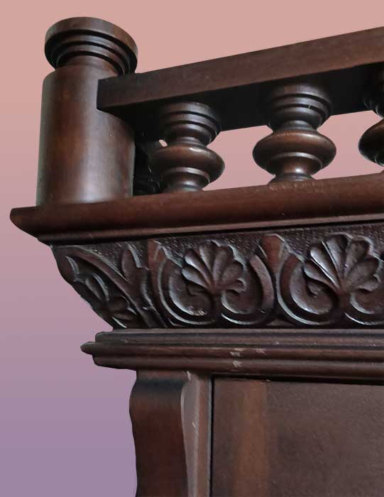 Large, Carved Walnut 3-Door Bookcase
