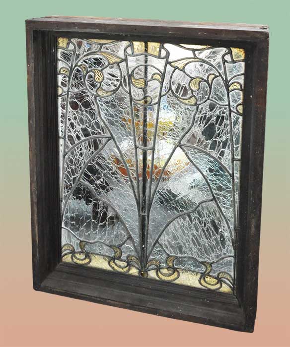 crackle glass window with floral design