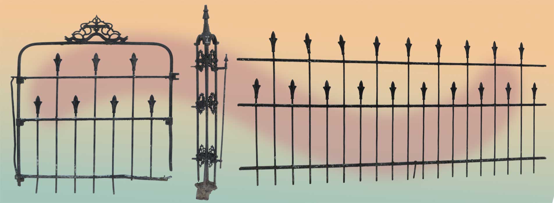 Multiple Decorative Iron Fence Posts
