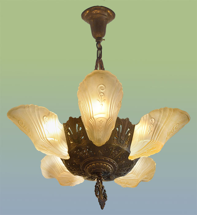 five-armed Art Deco slipper light