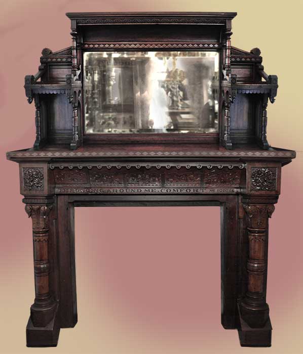 large Art Carved full mantel with beveled mirror